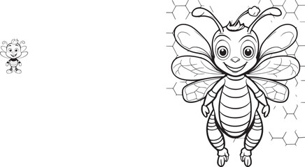 hand drawn bee outline kawai style coloring page illustration 