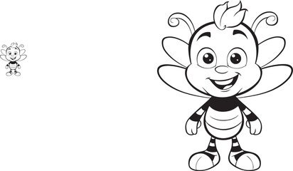 hand drawn bee outline kawai style coloring page illustration 