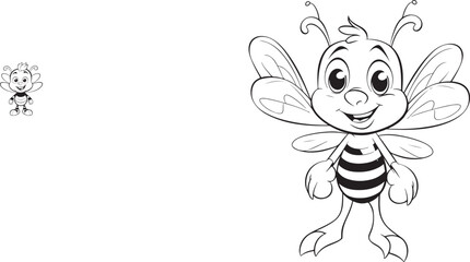 hand drawn bee outline kawai style coloring page illustration 