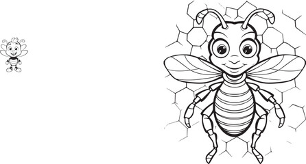 hand drawn bee outline kawai style coloring page illustration 