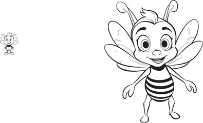 hand drawn bee outline kawai style coloring page illustration  - obrazy, fototapety, plakaty