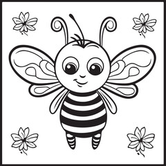 hand drawn bee outline kawai style coloring page illustration 