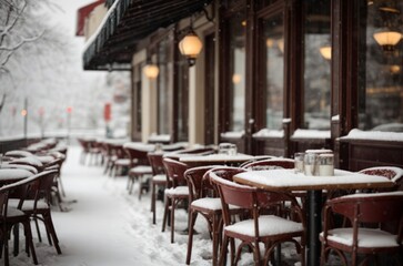Snowy Outdoor Caf&eacute; Setting in Winter