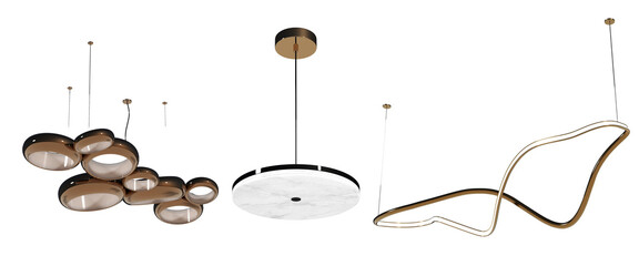 chandelier on the ceiling isolated on transparent background, hanging lamp, pendant light, 3D illustration, cg render