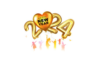 Happy new year 2024 number with children.