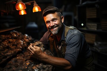 Obraz premium An employee of the coal industry takes samples to the laboratory for research.