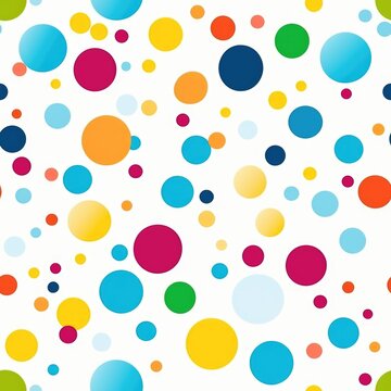 Seamless pattern with dots, colored circles on a white background. Print for fabric. Wallpaper. Simple bright design. Children's drawing