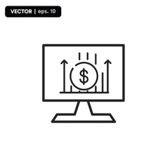 profit investment icon, display on computer, investment icon, Vector line icon isolated on white background. Symbol of successful business financial investment