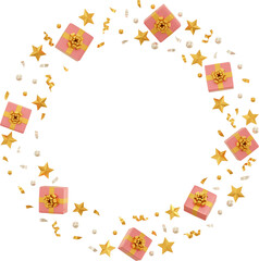 pink gift box with golden star and confetti