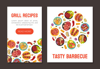 Grill Food Banner Design with Roasted Barbecue Meal Vector Template