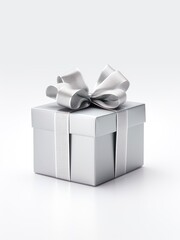 Silver gift box on white background.