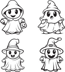 hand drawn cute ghost coloring page illustration