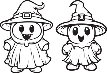 hand drawn cute ghost coloring page illustration