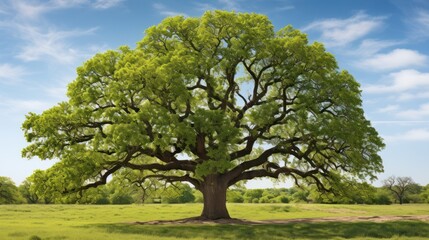 Mighty oak tree ,Lonely green oak tree in the field,Old big tree in the park - Powered by Adobe