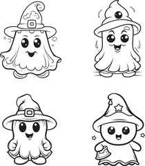 hand drawn cute ghost coloring page illustration