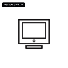 Monitor PC, Icon computer screen flat style with shadow on white background, stylish vector illustration for web design