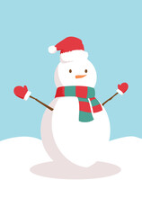 Snowman in the winter of Christmas with Christmas hat and scarf.