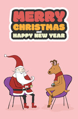 Santa and His Deer Drinking Coffee Together