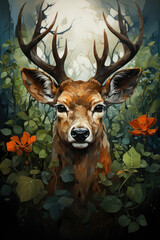 Roe deer in watercolor style. Illustration generative AI