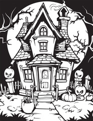 Naklejka premium haunted halloween house coloring page illustration 