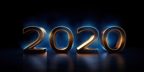 2020 Decade Start Blue Gold Letters Creative Backdrop Generative AI
