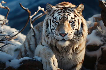 Portrait tiger on snow. Created with Generative AI