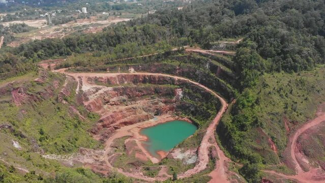 Open Pit Nam Salu at Belitung Indonesia during day time, aerial