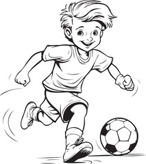 young boy playing soccer drawing illustration 