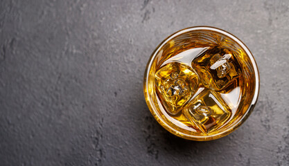 Whiskey with crystal clear ice cubes