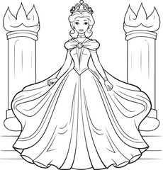 Fototapeta premium cute cartoon princess drawing for coloring hand drawn illustration