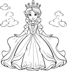 Fototapeta premium cute cartoon princess drawing for coloring hand drawn illustration