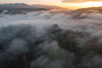 Morning  Sky and Mountains,view of sunrise or sunset over mountain and misty.