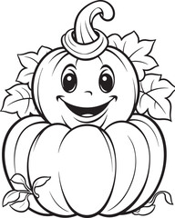 hand drawn cute pumpkin halloween coloring page illustration