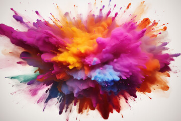 Vibrant explosion of paint on clean white background. Perfect for adding burst of color and energy to any project.