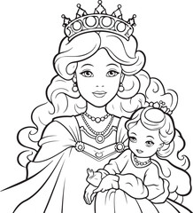 cute cartoon princess drawing for coloring hand drawn illustration