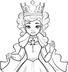 cute cartoon princess drawing for coloring hand drawn illustration