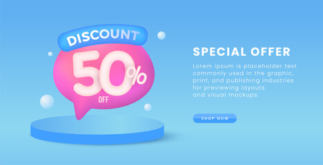 Discount 50 pencent off blue and pink color website banner