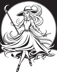 halloween witch hand drawn coloring page illustration