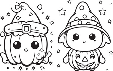 halloween witch hand drawn coloring page illustration