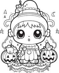 halloween witch hand drawn coloring page illustration