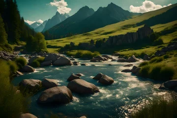 Deurstickers river in the mountains © Shubnam