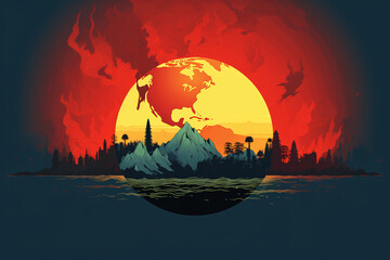 Planet earth is burning and dying of global warming effect. Ecological disaster concept.  - obrazy, fototapety, plakaty