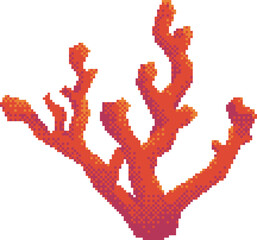 Pixel art coral. Pixelated coral. Sea algae coral icon for retro style video game, website or mobile app. Old school vector illustration.