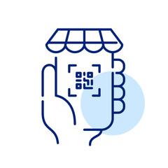 Using qr code to access online shopping app. Pixel perfect, editable stroke icon