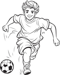 young boy playing soccer drawing illustration 