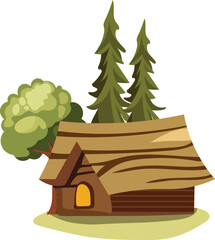 land wooden house retro style vector background illustration