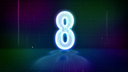 Number Eight (8) Futuristic Hologram Neon Glow Digital Hologram Design Backdrop Background