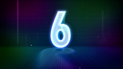 Number Six (6) Futuristic Hologram Neon Glow Digital Hologram Design Backdrop Background