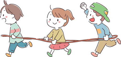 電車ごっこで遊ぶ子供たち