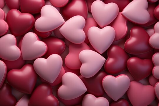 Assorted Puffy Hearts in Shades of Pink and Red Background